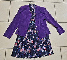 VTG Leslie Fay Purple Floral 3 Piece Set Jacket Skirt Suit Scarf Outfit Size 8
