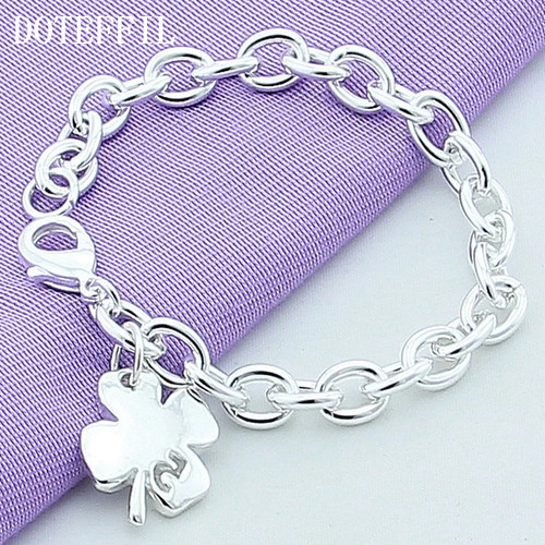 DOTEFFIL 925 Sterling Silver Clover Leaves Lucky Number 5 Bracelet 20cm Chain - Picture 18 of 24