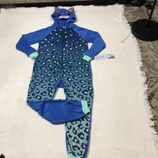 Cat and Jack Pajamas Size 7-8 Medium One Piece Spotted Cat Hooded Fleece PJs NEW