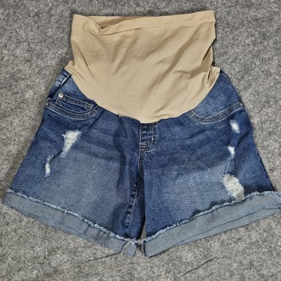 Indigo Blue Maternity Denim Shorts Cuffed Waistband Size S Waist: 28-34'' x 6''