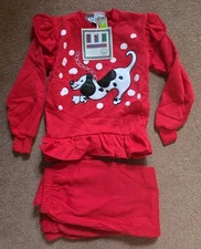 VTG 90s JPI Company Girls Sz 6x 2 Piece Set Red Puppy Dog Cute Adorable NWT