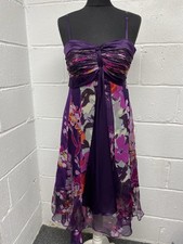 Monsoon Purple Floral Silk Evening Occasion Dress Removable Straps Size 10. PK