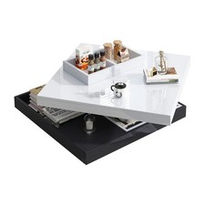 Coffee Table with Storage, 360° Rotating Top Living Room Furniture White & Black