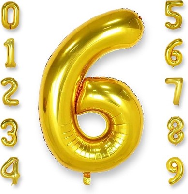 Balloon Number 6 Gold: XXL 101 cm Foil Balloon Birthday Gold 6  Numbers 40 In...