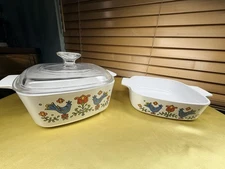 Vintage Corning Ware Country Festival Blue Bird 1 Qt & 1 1/2 Qt Casserole & Lid