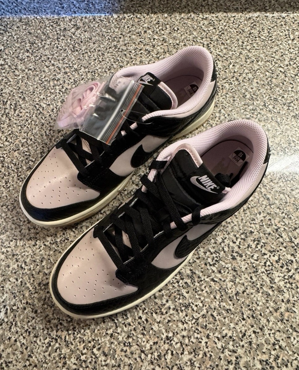 Size 9.5 - Nike Dunk Low Black Platinum Violet Croc for sale