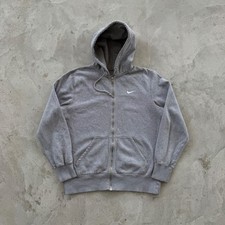 Vintage 90s Nike Small Swoosh Full Zip Hoodie Size L Gray