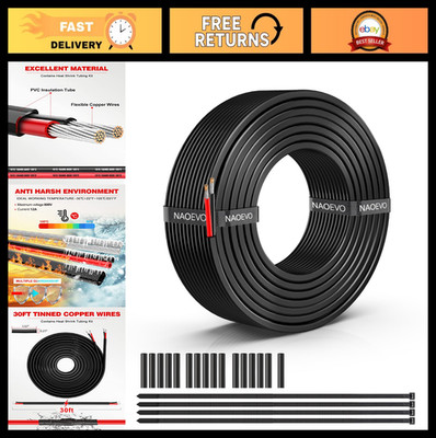 16 AWG 2 Conductor Electrical Wire - 30FT Stranded PVC Low Voltage Cable, Tinned