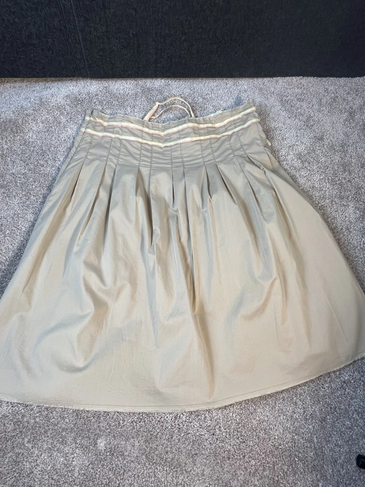 Falda De Colección Antigua Azul Marino Talla 6 Años 90 Cintura Floral Línea A Acampanada Algodón Y2K Beige Foto 3 de 3