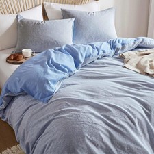 Linen Duvet Cover Set King Size, 3Pcs Textured French Flax Linen Cotton Blend