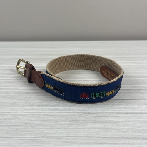 Leather Man Ltd Train Belt Boys Size 20 Top Grain Leather Solid Brass Blue Brown