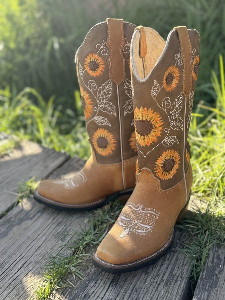 JOS Brand Western Boots Sunflowers Women's Size 23.5 (Mex) 6.5 (US