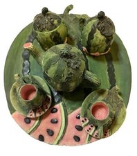 Vintage Whimsical Miniature Resin Watermelon Tea Party Set - 1995 11 pc set