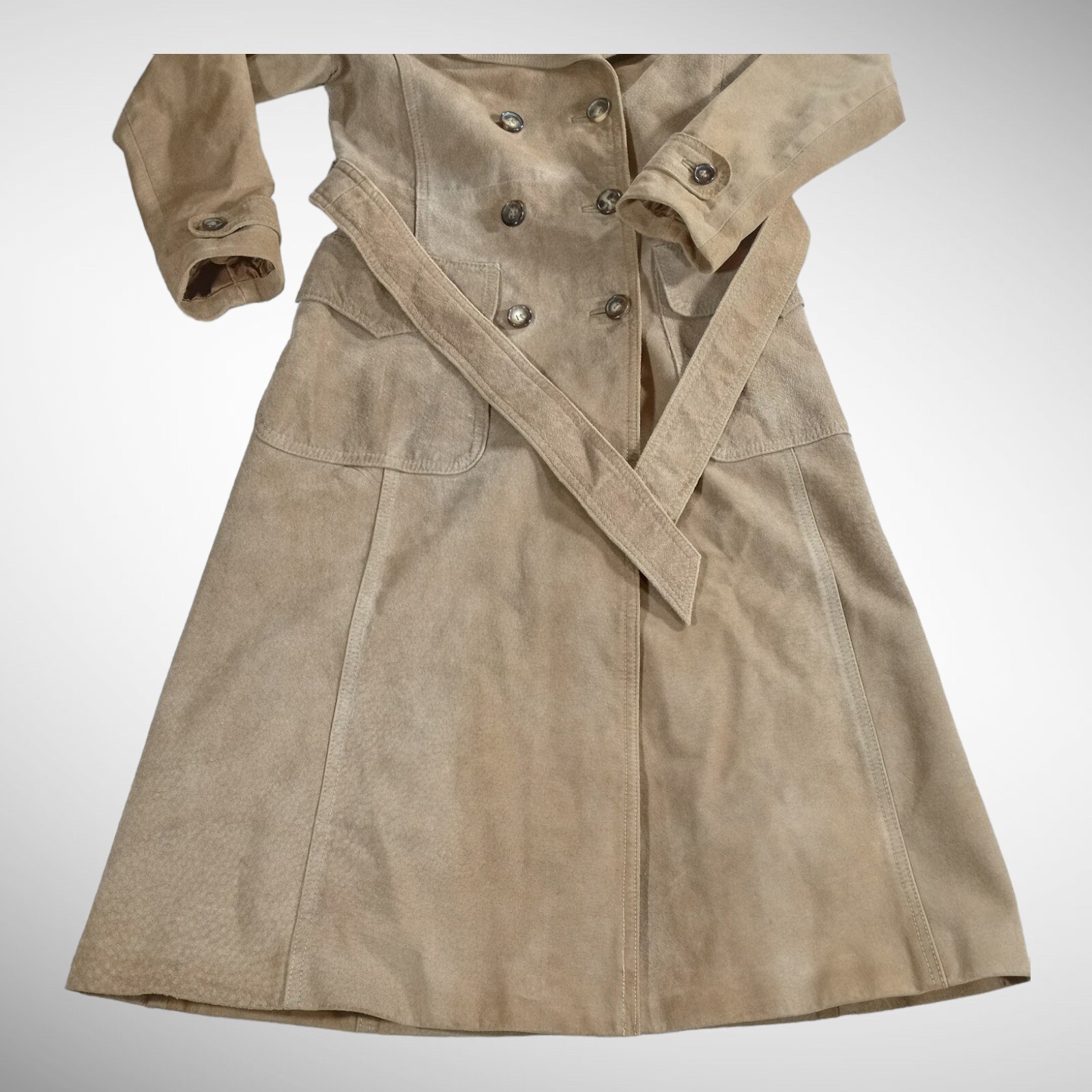 Marshall Field Fouks Paris Leather Trench Coat XS Tan… Gem