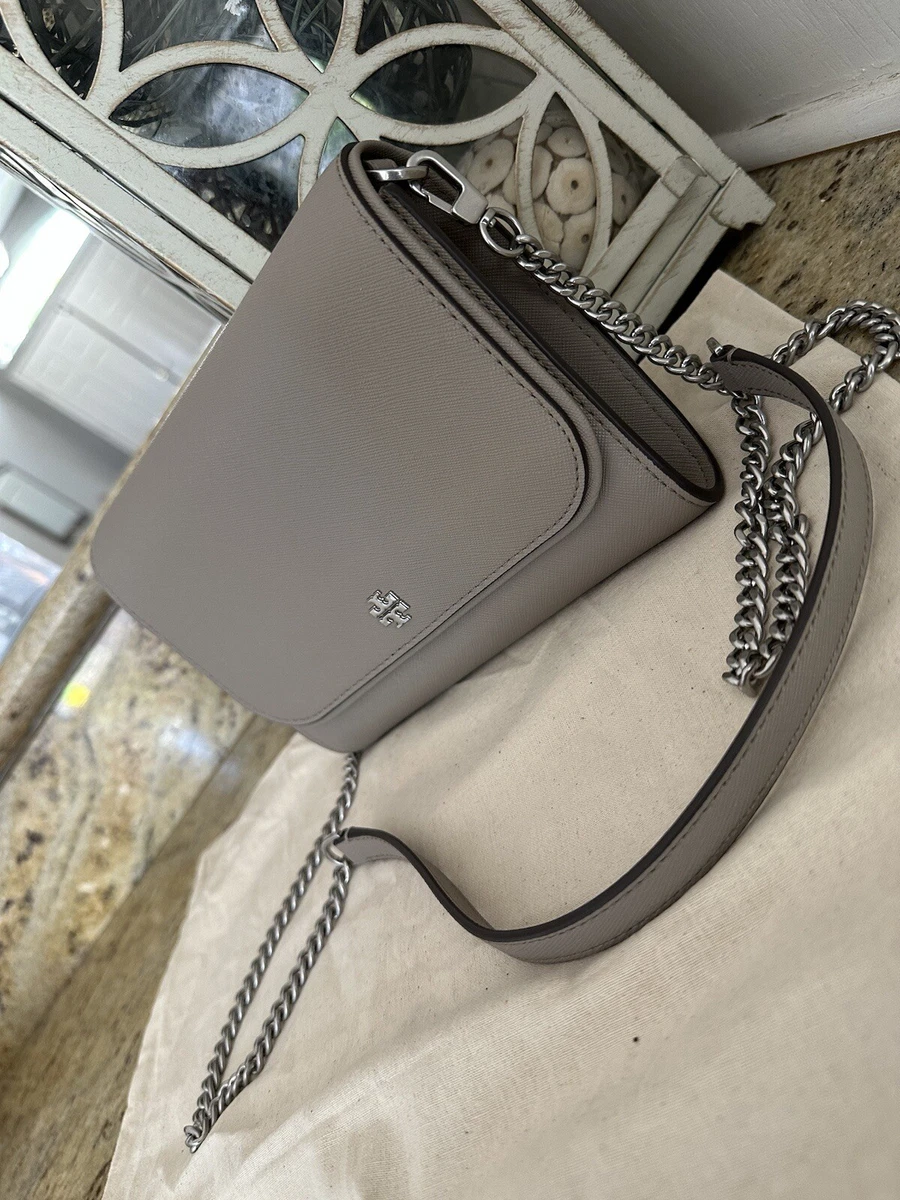 New Tory Burch Emerson chain wallet crossbody gray