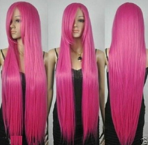 New Extra Long Straight Rapunzel Tangled Hot Pink Bangs Cosplay