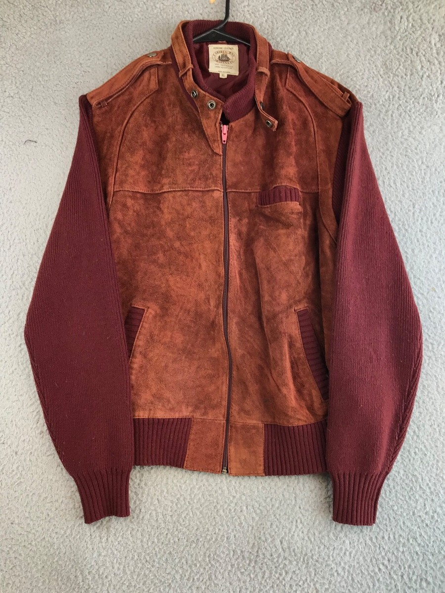 Caribou Bay Trading Co Leather Jacket Mens XL Burnt Orange Full Zip Knit  Pockets