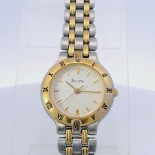 Ladies Bulova 98L61 Two Tone Roman Numeral Bezel Cream Dial Dress Watch