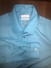 Calvin Klein Mens Large Blue Slim Fit Performance Long Sleeve Button Up Shirt
