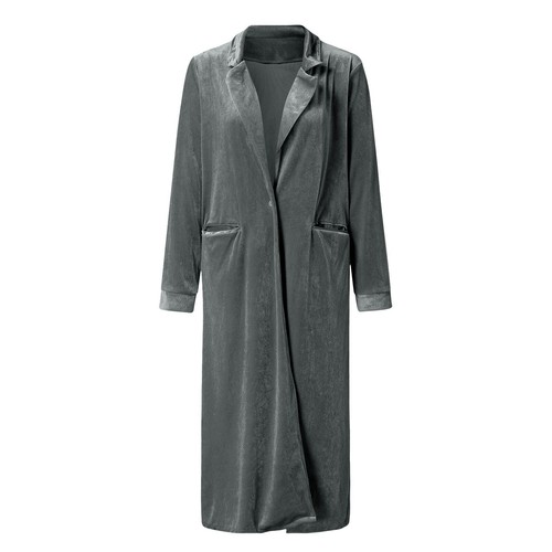 Women Casual Lapel Outwear Velvet Duster Cardigan Draped Open Front Trench Coat - Bild 7 von 12