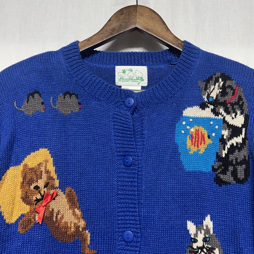 Vintage Quacker Factory Cat Cardigan Sweater Size S Embroidered 90s Kitty 3D - Image 4 of 4
