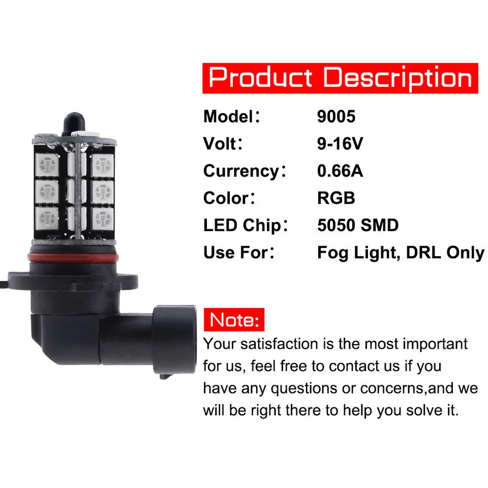 2X RGB Multi-Color H1 H3 H7 9005 HB3 9006 880 881 LED Fog Driving Light Bulb DRL - Image 3 of 4