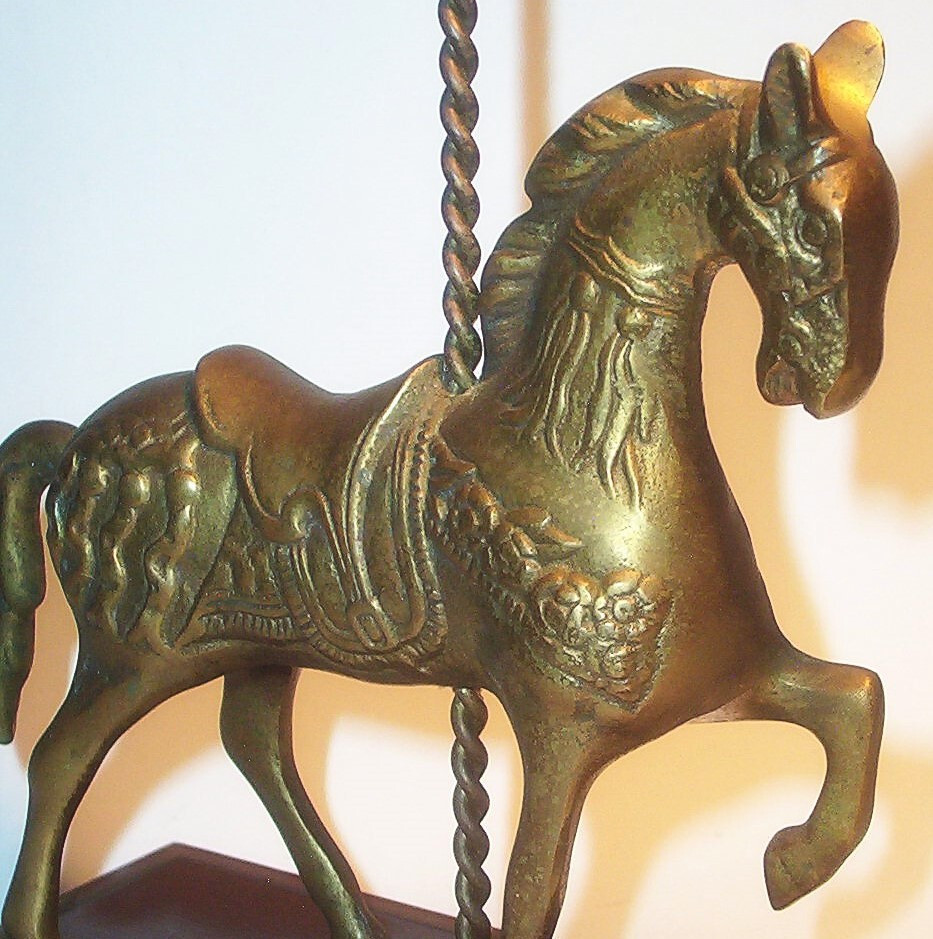 Old CAROUSEL HORSE Hand Crafted Brass Art Sculpture Statue Figurine Vintage VG