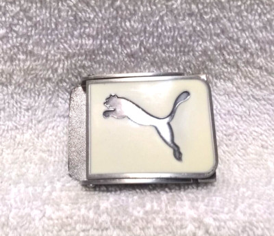 Chrome White Enamel Cougar  Clamp Belt Buckle Good Usable Condition