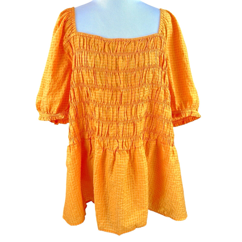 Lane Bryant Women's Orange Square Neck Short Sleeve Smock Pullover Top Sz 24