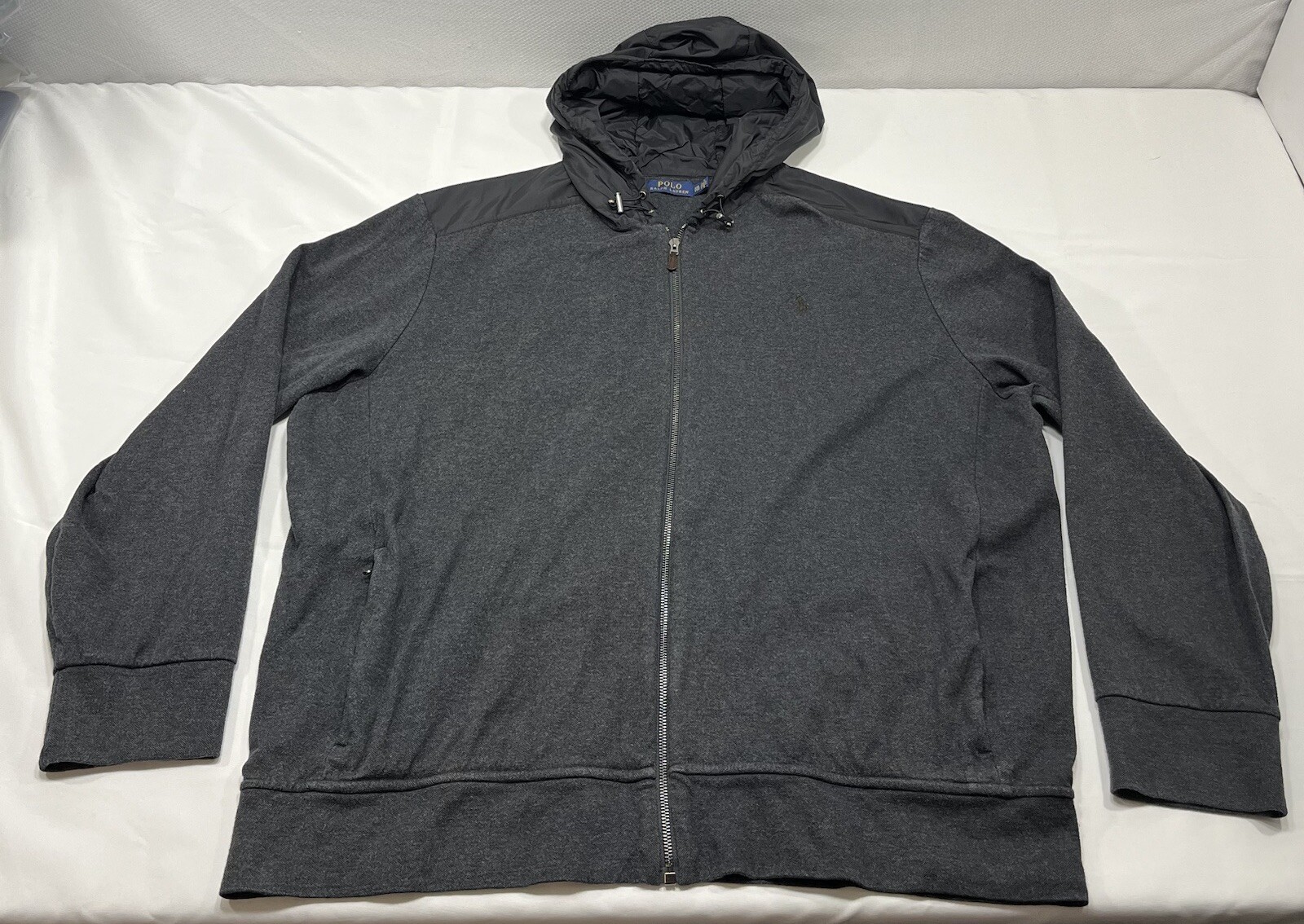 Polo Ralph Lauren giacca uomo XXL grigia full zip felpa con cappuccio verde pony