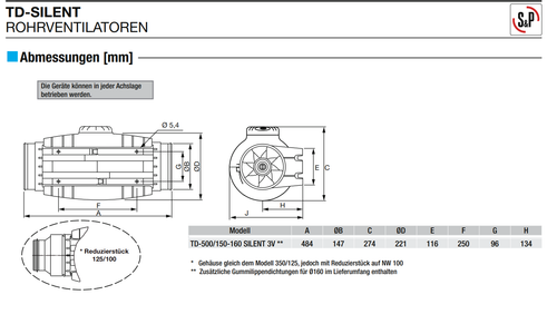 Schallgedämmter Rohrlüfter S&P - TD 500/150-160 SILENT - bis 550 m3/h - 27 dB(A) - 第 6/6 張圖片