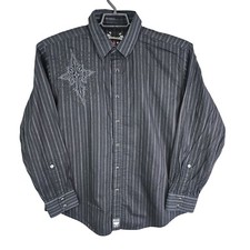 Mens Black  Gray Striped Rock 47 Shirt Pearl Snap Button Down Long Sleeve XL