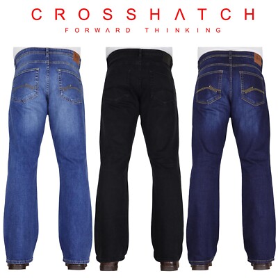CROSSHATCH Mens Stretch Bootcut Jeans Denim Flared Leg Bell Bottom