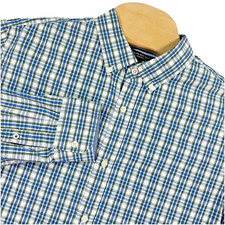 Banana Republic Shirt Mens Large Green Blue Plaid Soft Wash Slim Fit Classic