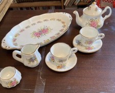 Staffordshire Miniature Tea Set w Serving Tray Roses and Flowers Free Ship