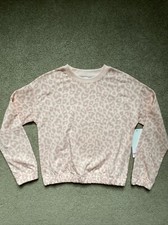 Girls 90 Degree Size M/10 Pink Leopard Crewneck Sweatshirt Elastic Waist NWT
