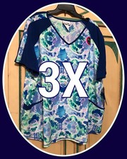 NWT SCRUBSTAR PREMIUM SCRUBWEAR STRETCH Blue Top Shirt Size 3X