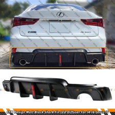 CTM DESIGN RED LED MATT BLACK REAR BUMPER DIFFUSER FOR 2014-16 LEXUS IS250 IS350