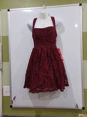 City Triangles Sz 3 Burgundy Square Neck Lace Lined Volumized Party Dress |  eBay