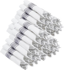 400PCS Pre Rolled Silver Plastic Silverware Sets - Heavy Duty Silver Cutlery ...