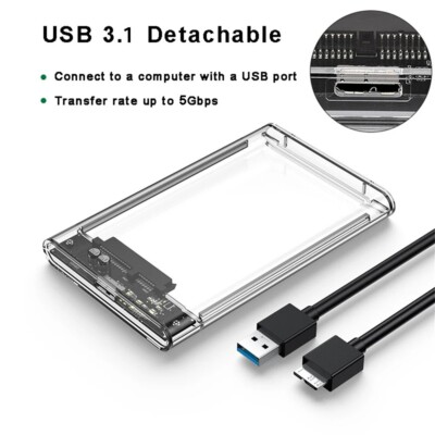 2.5'' Transparent USB 3.0 External Hard Drive Enclosure UASP 4TB Capacity  Gift