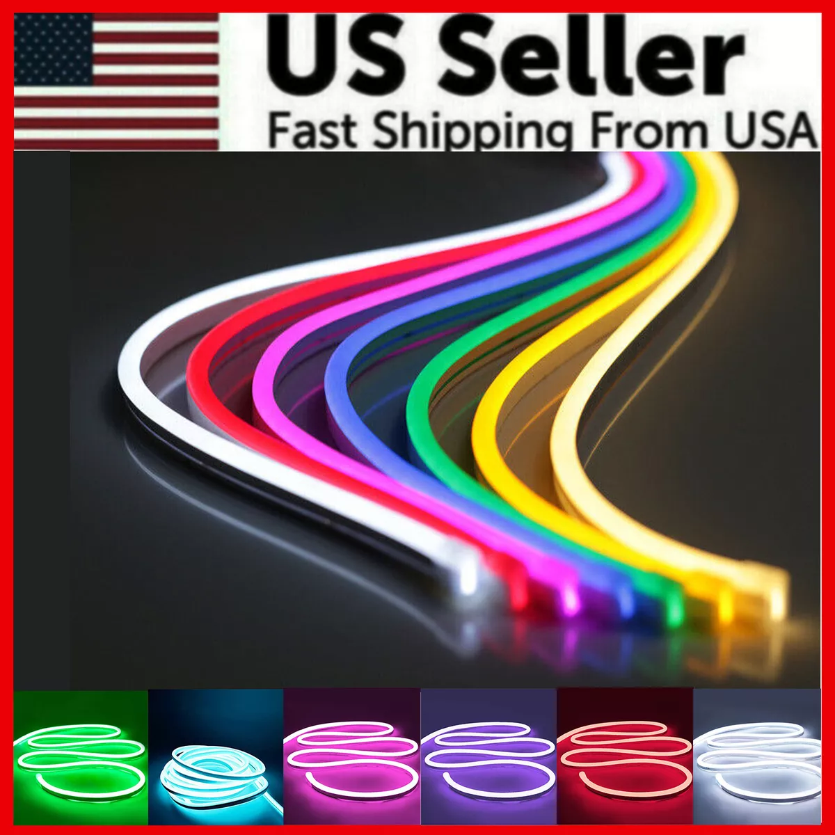 1M 2M 3M 5M 12V Flexible Sign Neon Lights Silicone Tube LED Strip  Waterproof USA