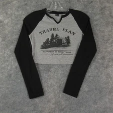 Shein Shirt Womens Extra Small Gray Black Long Sleeve Cropped T Shirt Pullover