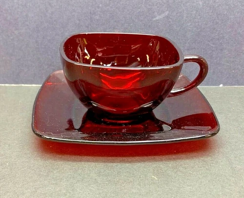 Vintage Fire-King Royal Ruby Charm Cup and Saucer Set