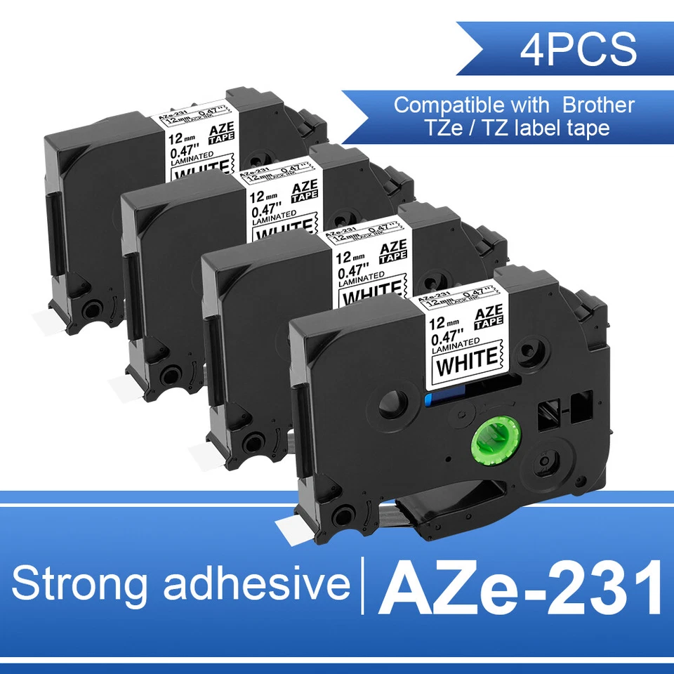 LABELIFE Label Tape Compatible Brother TZ 231 TZe-231 12mm Black on White P-Touch PT-D200