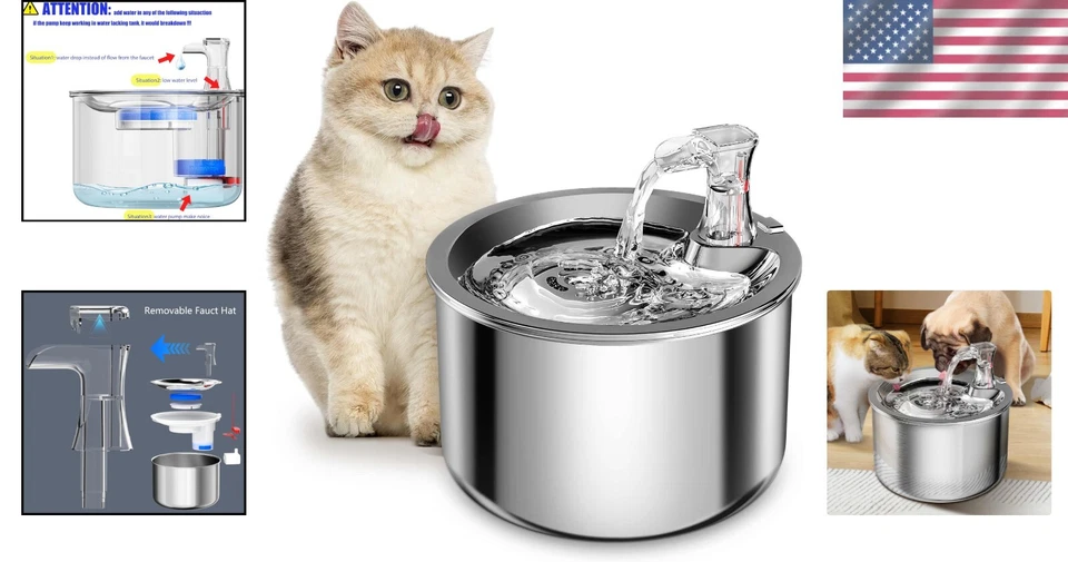 Fuente de agua automática de acero inoxidable para gatos y perros - higiénica y silenciosa Foto 2 de 4