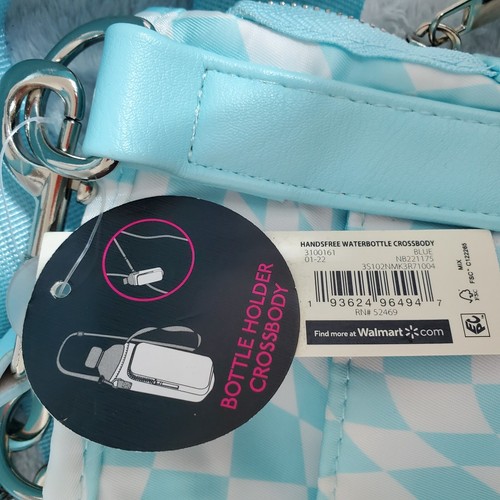 Boohoo Bottle Carrier Blue Check Zipper Adjustable Strap Holder Crossbody Bag - Picture 3 of 8