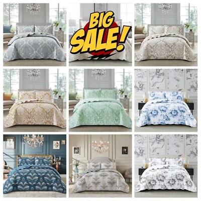 Neu Luxus 3 Stück Gesteppt Patchwork Tagesdecke Überwurf Double King Size Bettwäsche Set*