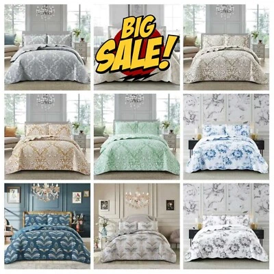New Luxury 3Piec Quilted Patchwork Bedspread Throw Double King Size Bedding Set* - Image 1 of 4