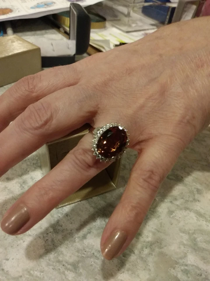 Autumn Alexite, Natural White Zircon Halo Ring Platinum Over SS Size 8 10.50 ctw - Image 4 of 4